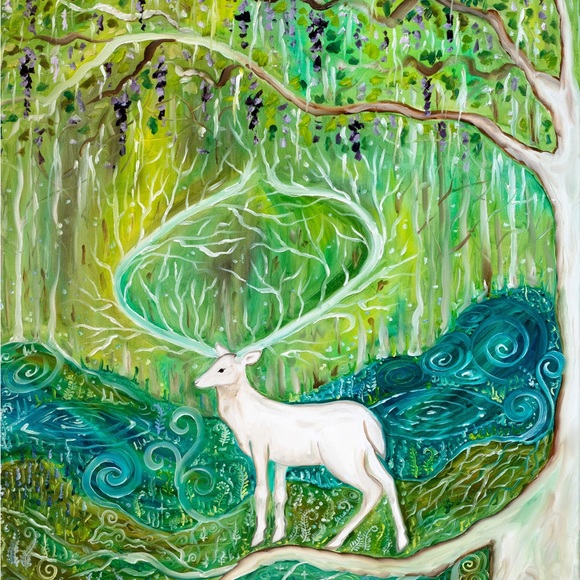 Sacred Stag Healing Forest Art Print Oil Painting whimsical fantasy fairycore - Picture 7 of 7